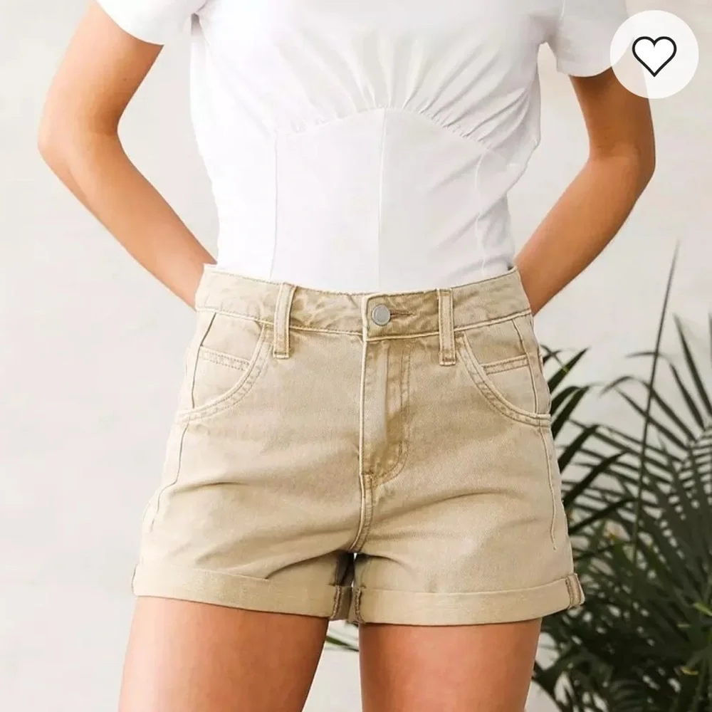 Bridge by GLY Mom Cuffed Shorts Womens 24 Tan Mid Rise Distressed Khaki Boho - Picture 2 of 15